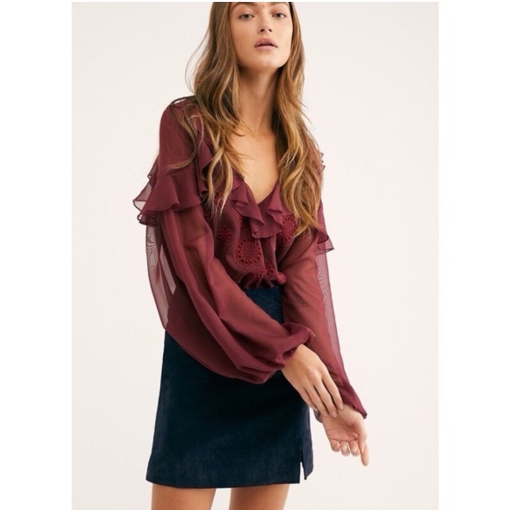 Free People Life’s A Party Eyelet Ruffled Blouse